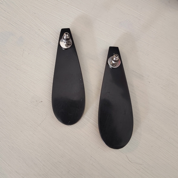 Vintage 80s 90s Karla Jordan Inlay Mother-of-Pearl Elongated Teardrop Earring - Picture 2 of 5